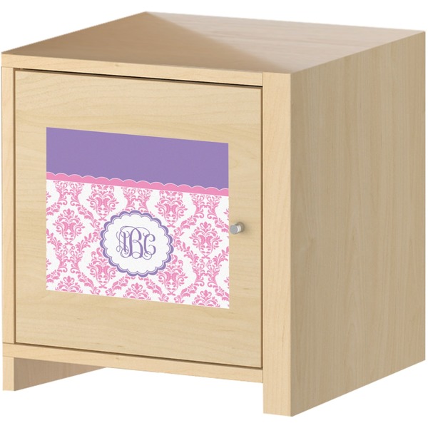 Pink, White & Purple Damask Square Wall Decal on Wooden Cabinet
