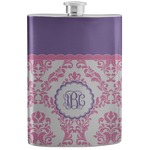 Pink, White & Purple Damask Stainless Steel Flask (Personalized)