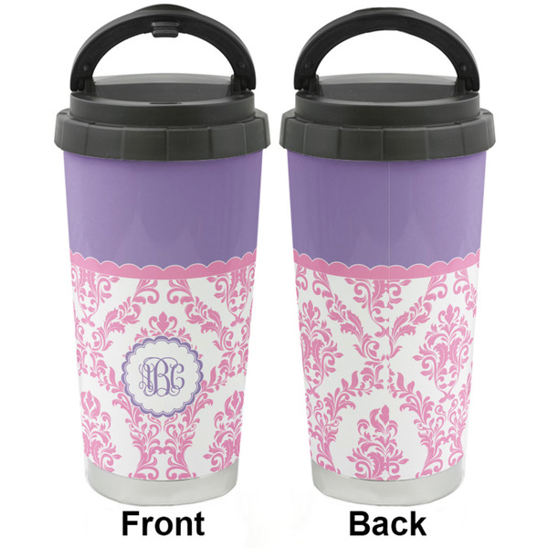 Pink, White & Purple Damask Stainless Steel Travel Cup - Apvl