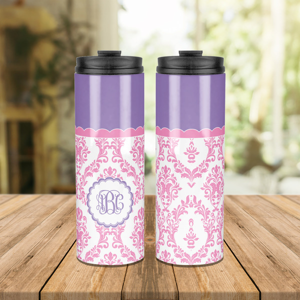 Pink, White & Purple Damask Stainless Steel Tumbler - Lifestyle