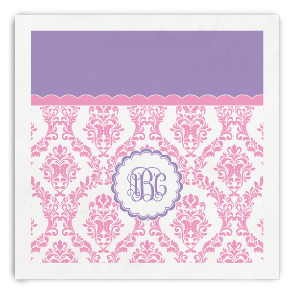 Custom Pink, White & Purple Damask Paper Dinner Napkins (Personalized)