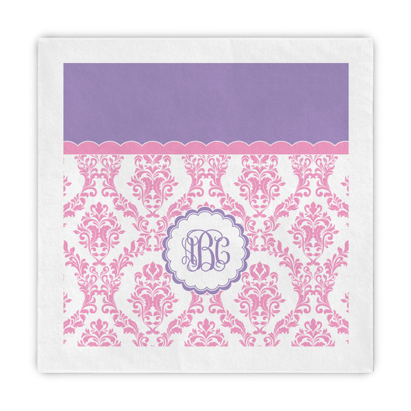 Custom Pink, White & Purple Damask Standard Decorative Napkins (Personalized)