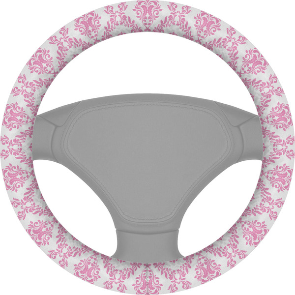 Custom Pink, White & Purple Damask Steering Wheel Cover