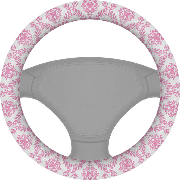 Custom Pink, White & Purple Damask Steering Wheel Cover
