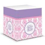 Pink, White & Purple Damask Sticky Note Cube (Personalized)