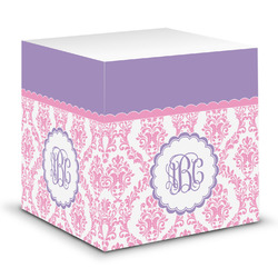 Pink, White & Purple Damask Sticky Note Cube (Personalized)
