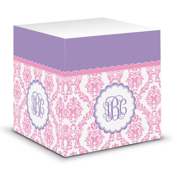 Custom Pink, White & Purple Damask Sticky Note Cube (Personalized)
