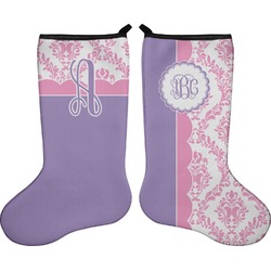Pink, White & Purple Damask Holiday Stocking - Double-Sided - Neoprene (Personalized)