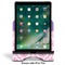 Pink, White & Purple Damask Stylized Tablet Stand - Front with ipad