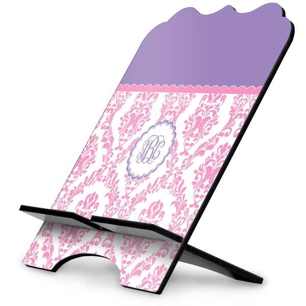Custom Pink, White & Purple Damask Stylized Tablet Stand (Personalized)