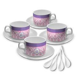 Pink, White & Purple Damask Tea Cup - Set of 4 (Personalized)