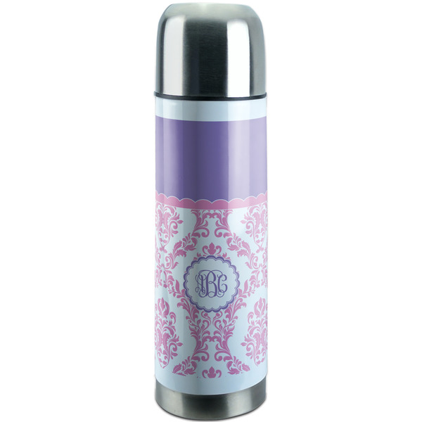Custom Pink, White & Purple Damask Stainless Steel Thermos (Personalized)