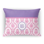 Pink, White & Purple Damask Rectangular Throw Pillow Case - 12"x18" (Personalized)