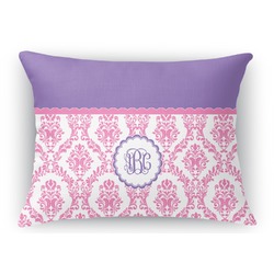 Pink, White & Purple Damask Rectangular Throw Pillow Case (Personalized)