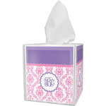 Pink, White & Purple Damask Tissue Box Cover (Personalized)