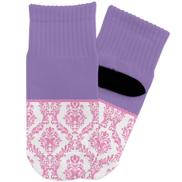 Custom Pink, White & Purple Damask Toddler Ankle Socks
