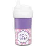 Pink, White & Purple Damask Sippy Cup (Personalized)