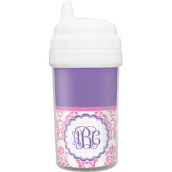 Pink, White & Purple Damask Sippy Cup (Personalized)