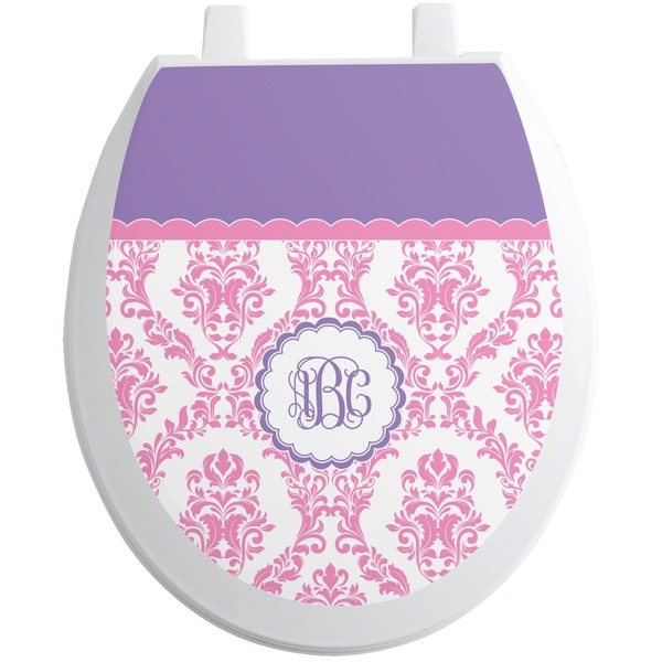 Custom Pink, White & Purple Damask Toilet Seat Decal (Personalized)