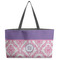 Pink, White & Purple Damask Beach Totes Bag - w/ Black Handles (Personalized)