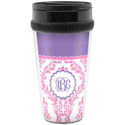 Pink, White & Purple Damask Acrylic Travel Mug without Handle (Personalized)