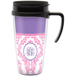 Pink, White & Purple Damask Acrylic Travel Mug with Handle (Personalized)