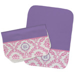 Pink, White & Purple Damask Burp Cloths - Fleece - Set of 2 w/ Monogram