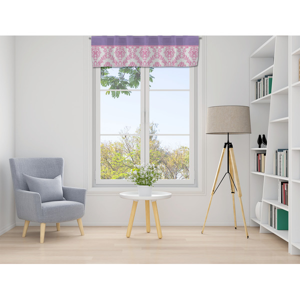 Pink, White & Purple Damask Valance - LIFESTYLE