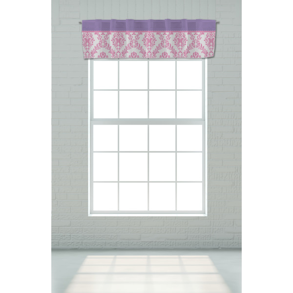 Pink, White & Purple Damask Valance - On window