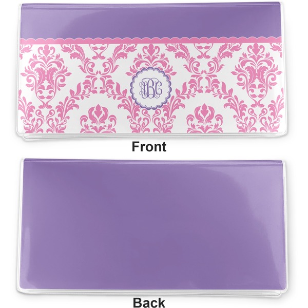 Pink, White & Purple Damask Vinyl Check Book Cover - Front and Back