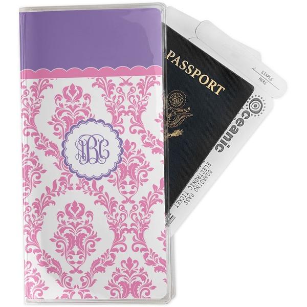 Custom Pink, White & Purple Damask Travel Document Holder