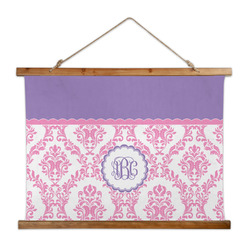 Pink, White & Purple Damask Wall Hanging Tapestry - Wide (Personalized)