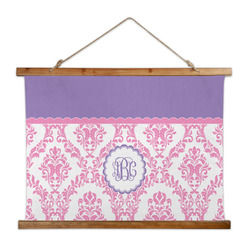 Pink, White & Purple Damask Wall Hanging Tapestry - Wide (Personalized)