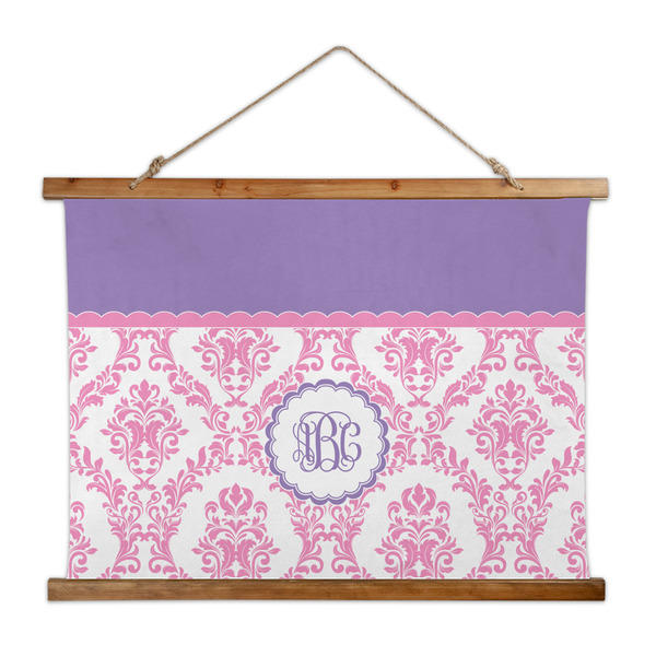 Custom Pink, White & Purple Damask Wall Hanging Tapestry - Wide (Personalized)