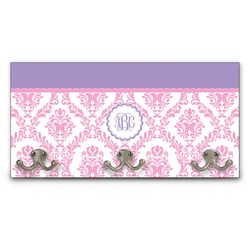Pink, White & Purple Damask Wall Mounted Coat Rack (Personalized)
