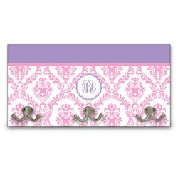 Pink, White & Purple Damask Wall Mounted Coat Rack (Personalized)