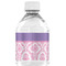 Pink, White & Purple Damask Water Bottle Label - Back View