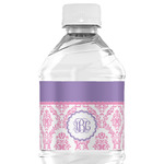 Pink, White & Purple Damask Water Bottle Labels - Custom Sized (Personalized)
