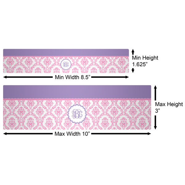 Pink, White & Purple Damask Water Bottle Labels w/ Dimensions