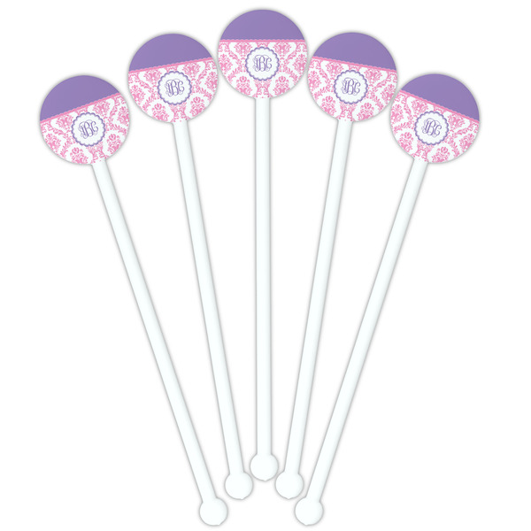 Pink, White & Purple Damask White Plastic 5.5" Stir Stick - Fan View