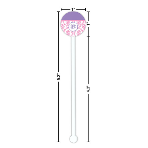 Pink, White & Purple Damask White Plastic 5.5" Stir Stick - Round - Dimensions