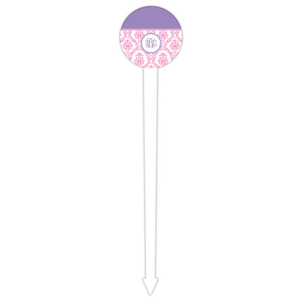 Pink, White & Purple Damask White Plastic 6" Food Pick - Round - Single Pick