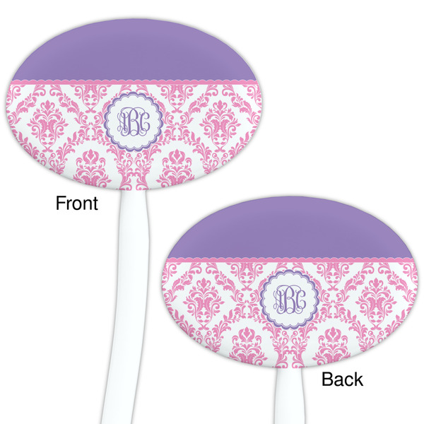 Pink, White & Purple Damask White Plastic 7" Stir Stick - Double Sided - Oval - Front & Back