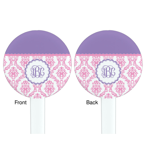 Pink, White & Purple Damask White Plastic 7" Stir Stick - Double Sided - Round - Front & Back