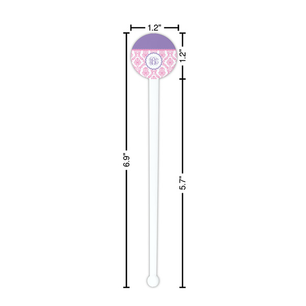 Pink, White & Purple Damask White Plastic 7" Stir Stick - Round - Dimensions