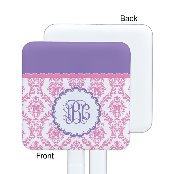Pink, White & Purple Damask White Plastic Stir Stick - Single Sided - Square - Approval