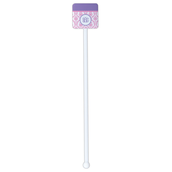 Pink, White & Purple Damask White Plastic Stir Stick - Single Sided - Square - Single Stick