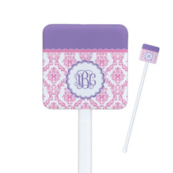 Pink, White & Purple Damask Square Plastic Stir Sticks - Double Sided (Personalized)