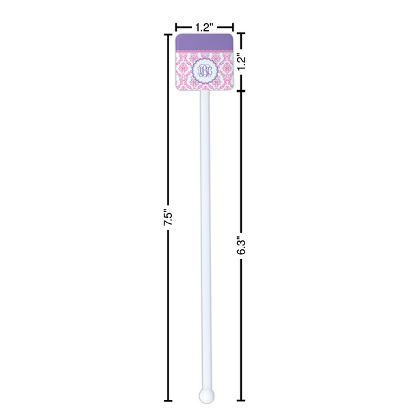 Pink, White & Purple Damask White Plastic Stir Stick - Square - Dimensions