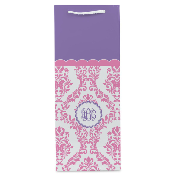 Pink, White & Purple Damask Wine Gift Bag - Gloss - Front